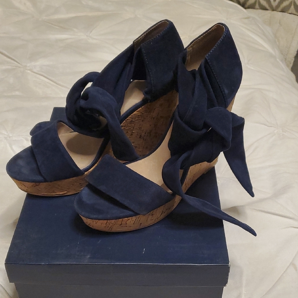 Elegant Navy Wedge Sandals
